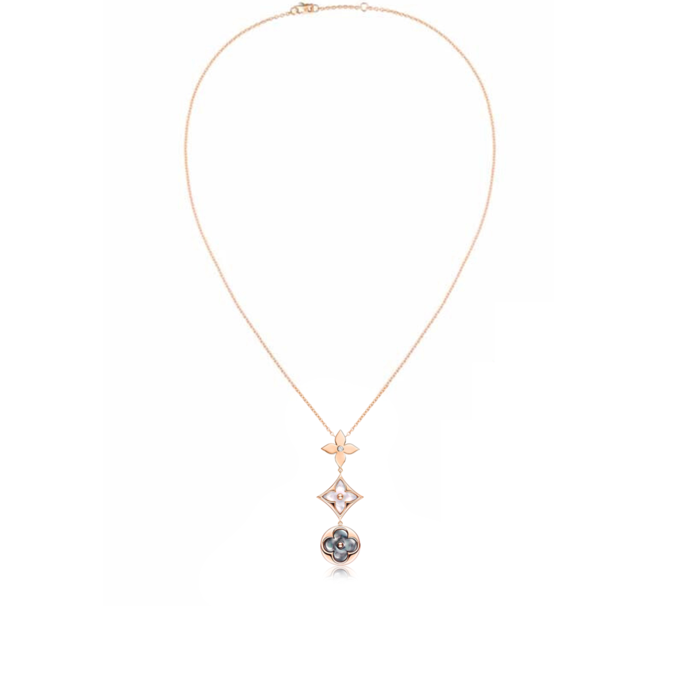 l**is v*t*n colour blossom lariat necklace, pink gold, white mother-of pearl, grey mother-of-pearl and Di*m*nd q94263